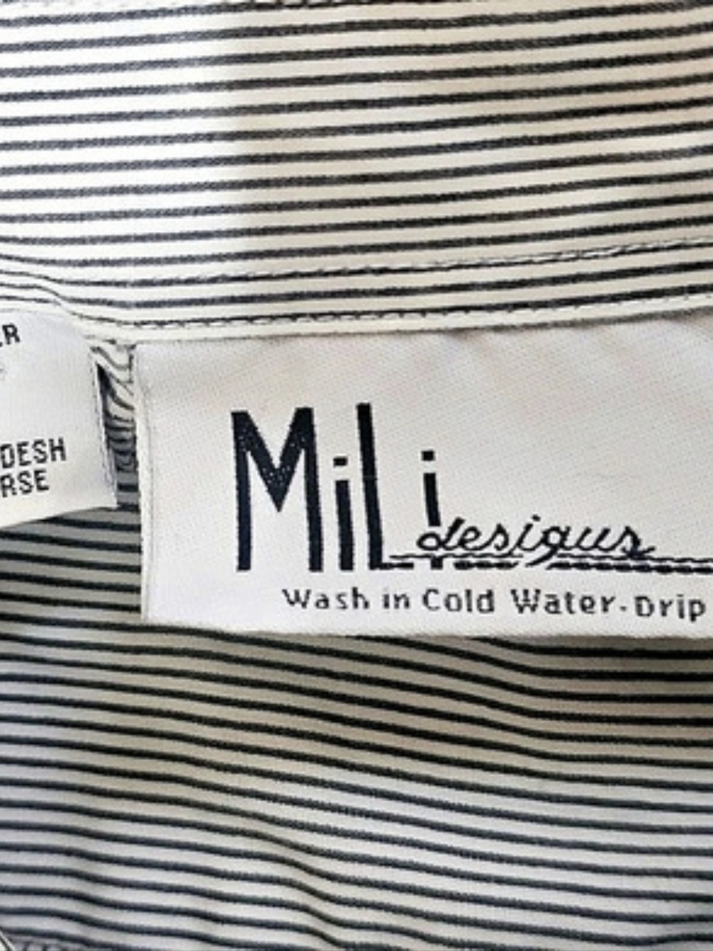 Mili Designs Embroidered Striped Button Down in Gray & White XL Like New - Picture 3 of 7